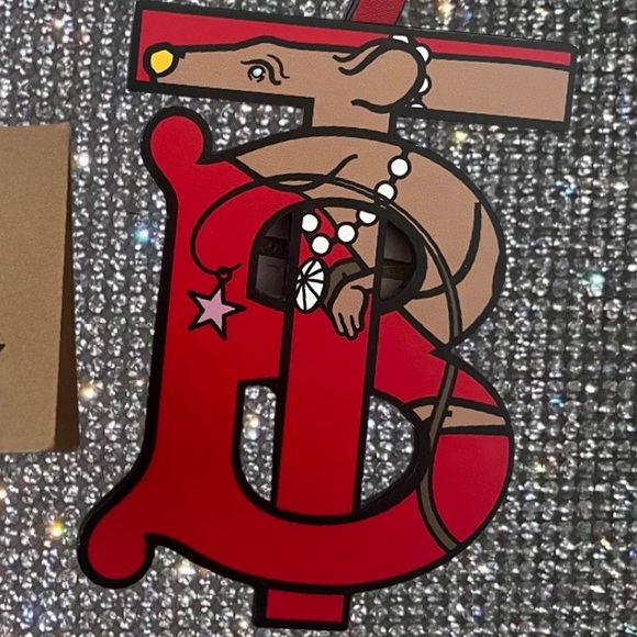 Burberry bag charm tag Red Leather Tb Bag Charm gold logo travel letter star - Picture 7 of 10